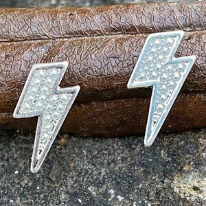 Silver Lightning Bolt Stud Earrings